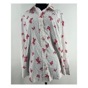Vintage Blair Womens Large Pink Floral Long Sleeve Button Down Shirt Blouse